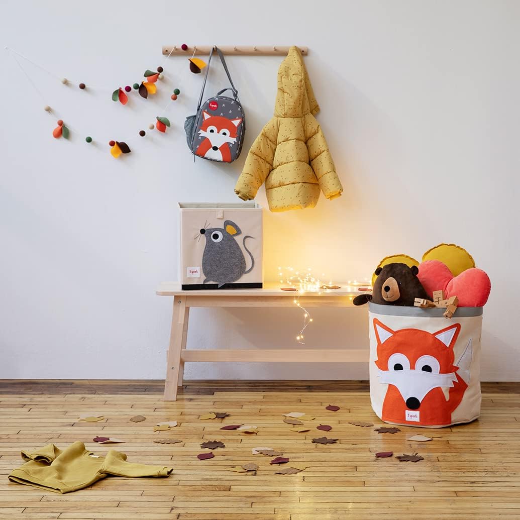 3 Sprouts - Bac de rangement en toile - Panier à linge et à jouets pour bébé et enfants, Renard