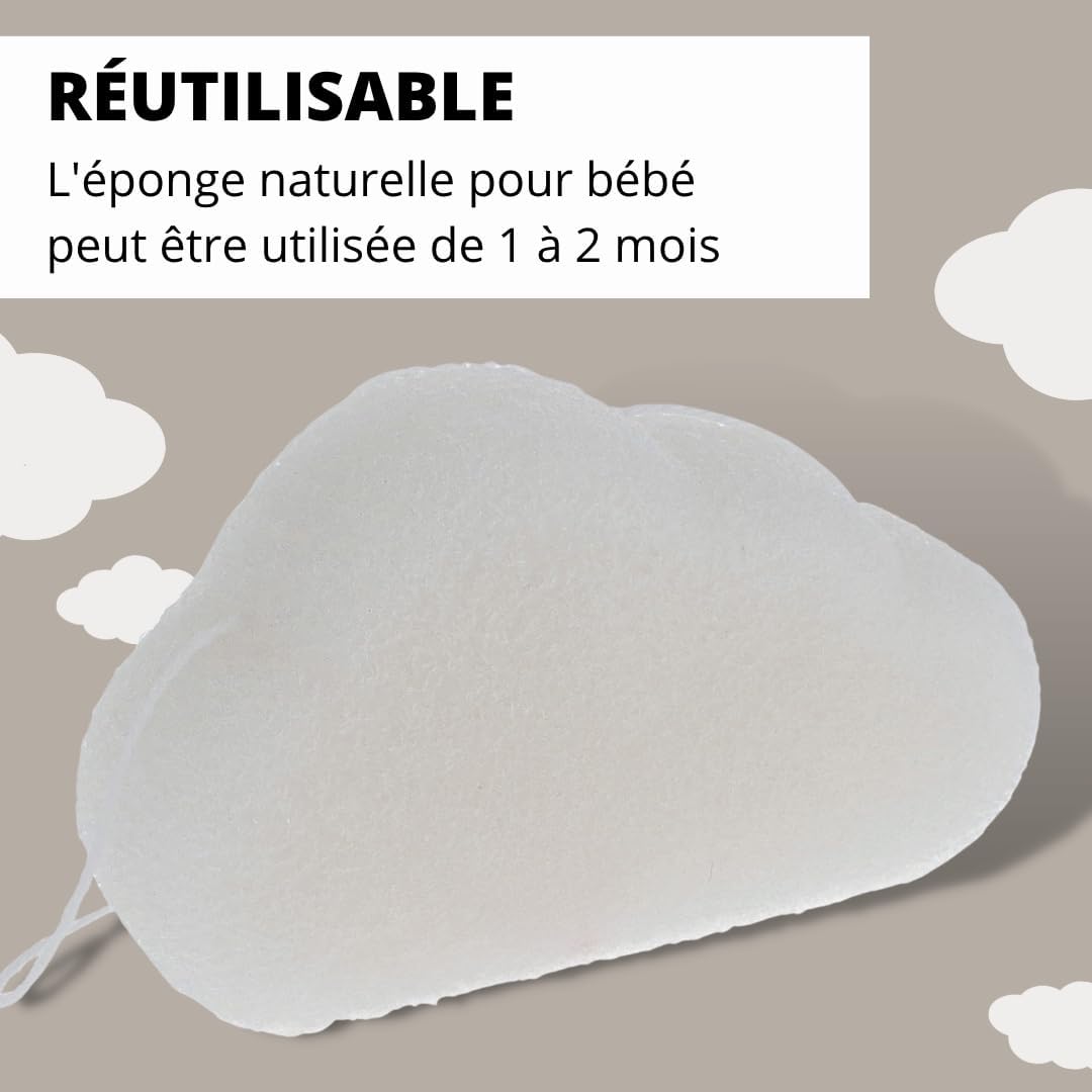 PARSA Baby Éponge Konjac Nuageux Naturelle - Nettoyage Doux pour Bébé - Éponge Konjac pour Peau Sensible