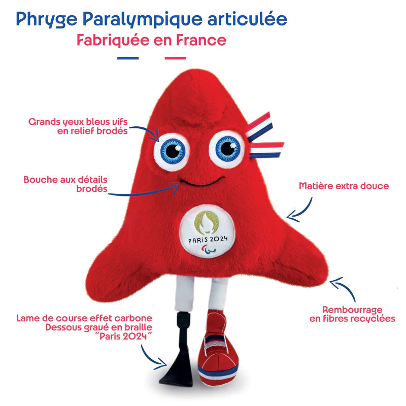Doudou et Compagnie JO Paralympiques – Peluche Officielle des Jeux Paralympiques de Paris 2024 – Fabriqué en France – 30 cm – Peluche Articulée Extra Douce avec Bonnet Phrygien