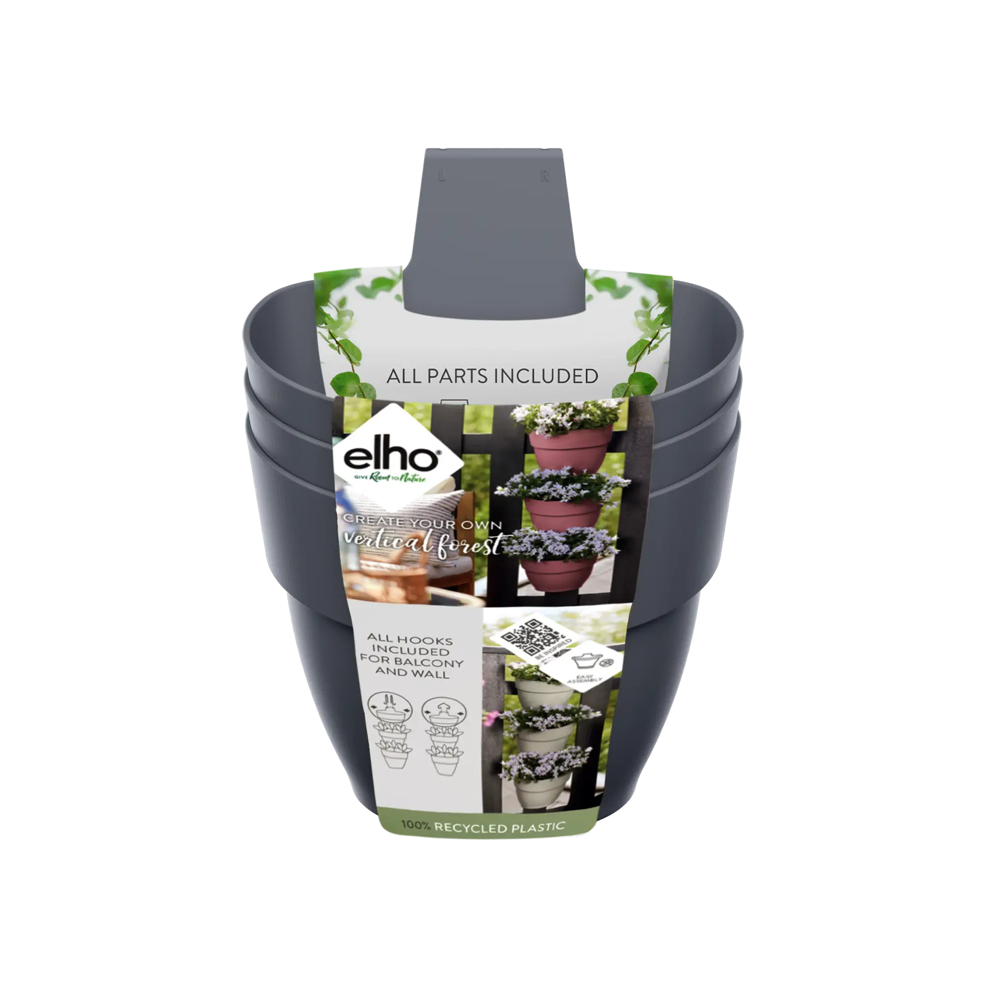 Elho Vibia Campana Forêt Vertical 21 – Pot de fleurs pour balcon & extérieur lot de 3