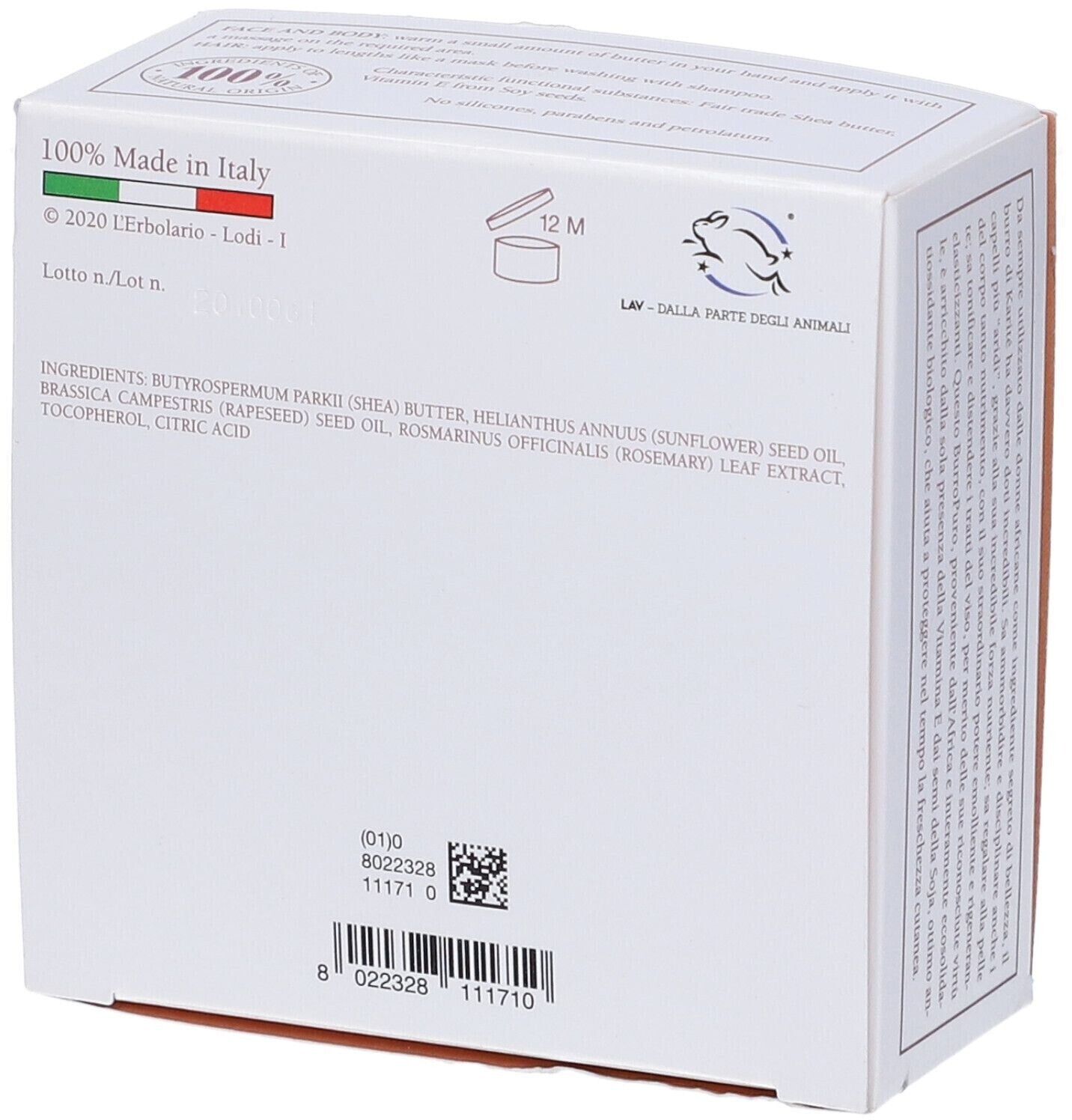 L'Erbolario Karité Beurre Pure Corps Visage et Cheveux 120ml