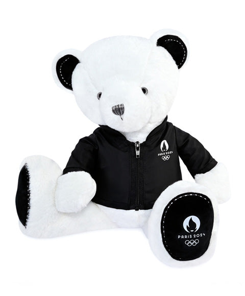 Doudou et Compagnie Ours en peluche blanc avec veste noire JO2024 - 40 cm - Collection Premium