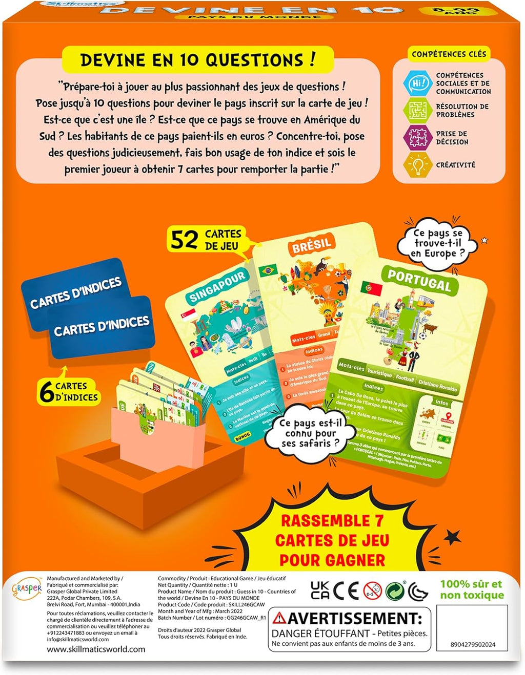 Jeu de cartes éducatif Devine en 10 – Les Pays du Monde Skillmatics