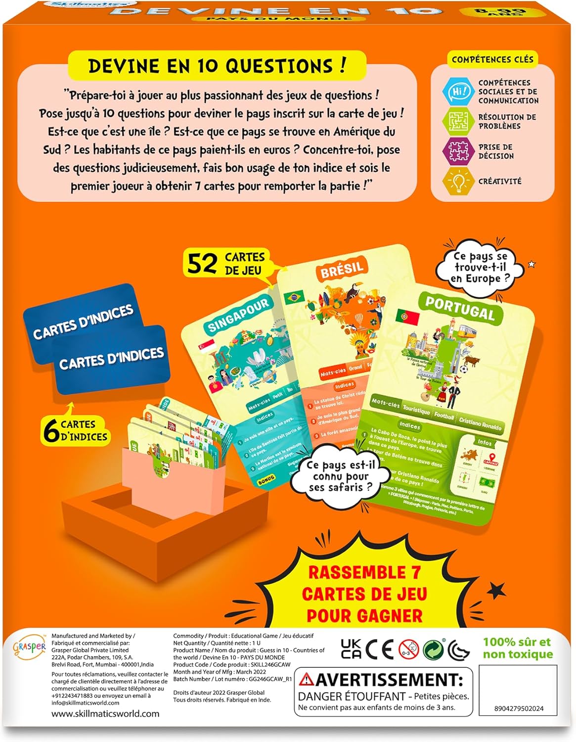 Jeu de cartes éducatif Devine en 10 – Les Pays du Monde Skillmatics