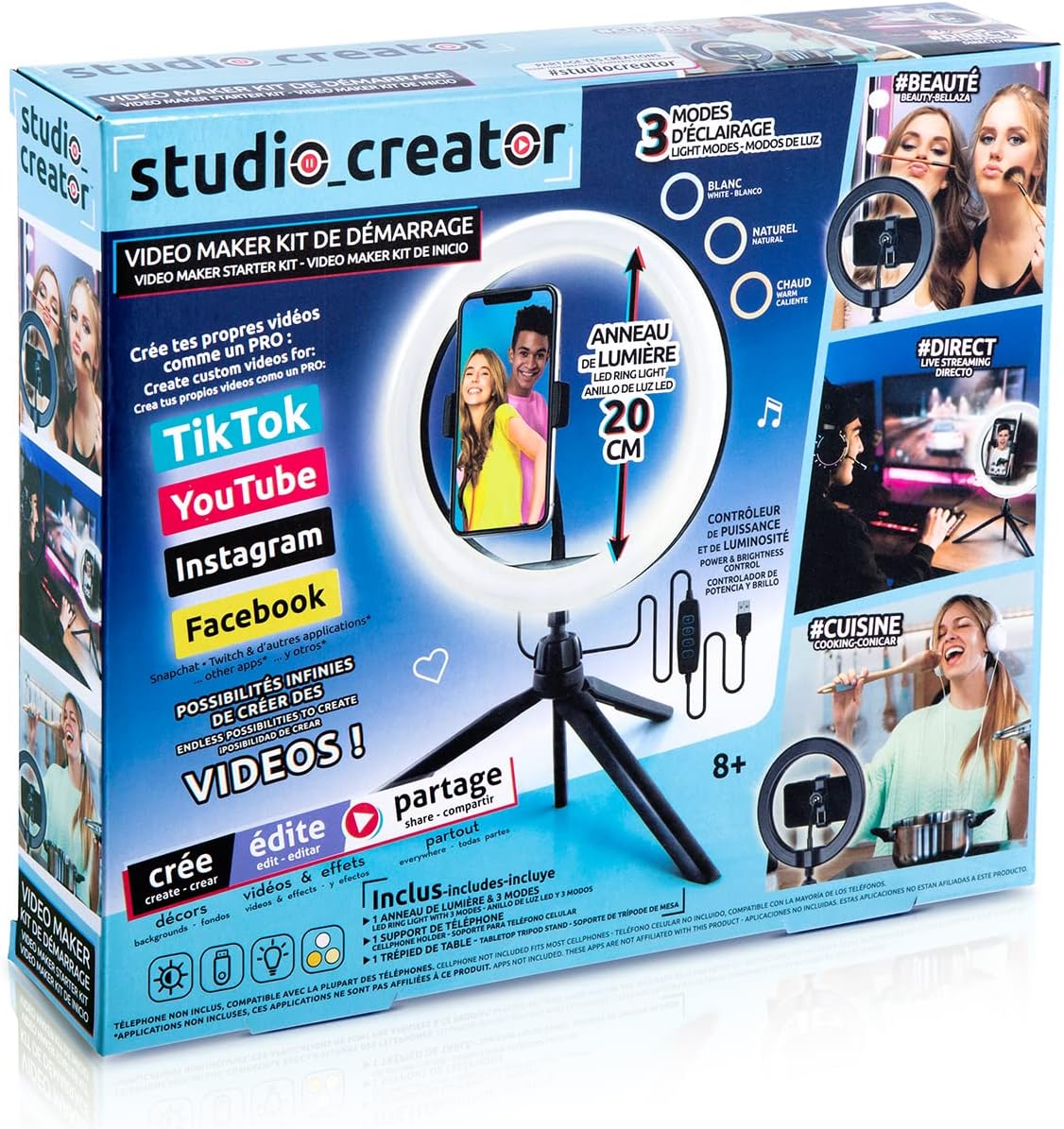 🎥 Studio Creator - Kit de démarrage pour vidéos professionnelles avec anneau lumineux LED et trépied