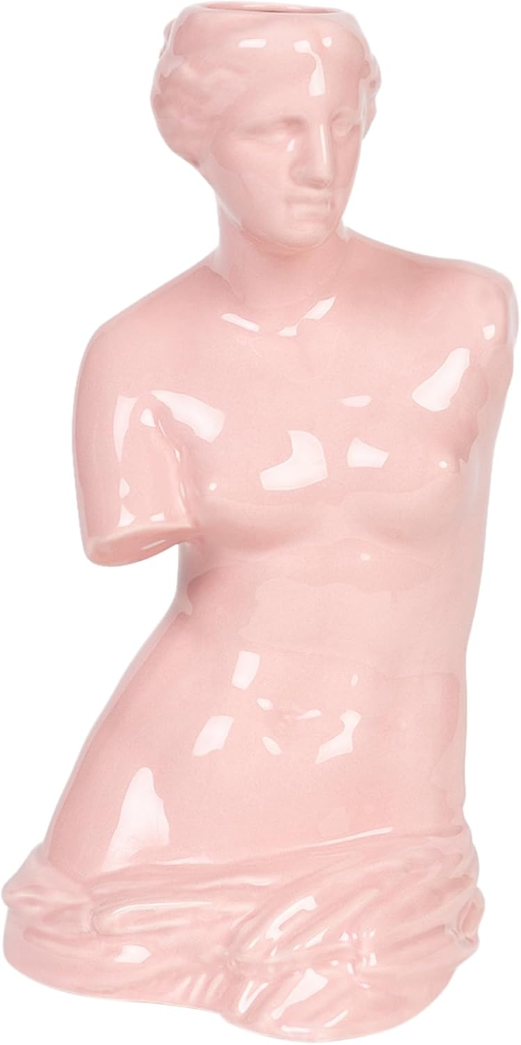DOIY - Vase Décoratif Moderne en Forme de Déesse Grecque Vénus - Fabriqué en Céramique - Pour Fleurs - Couleur Rose - 16x16x31 cm