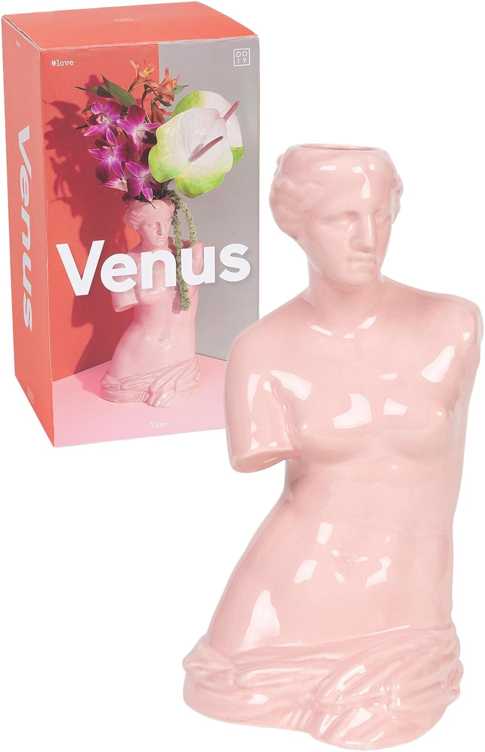 DOIY - Vase Décoratif Moderne en Forme de Déesse Grecque Vénus - Fabriqué en Céramique - Pour Fleurs - Couleur Rose - 16x16x31 cm