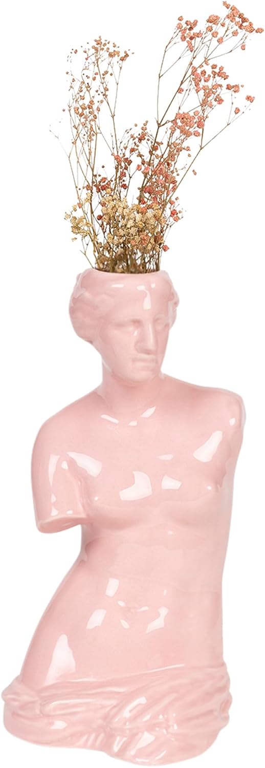 DOIY - Vase Décoratif Moderne en Forme de Déesse Grecque Vénus - Fabriqué en Céramique - Pour Fleurs - Couleur Rose - 16x16x31 cm