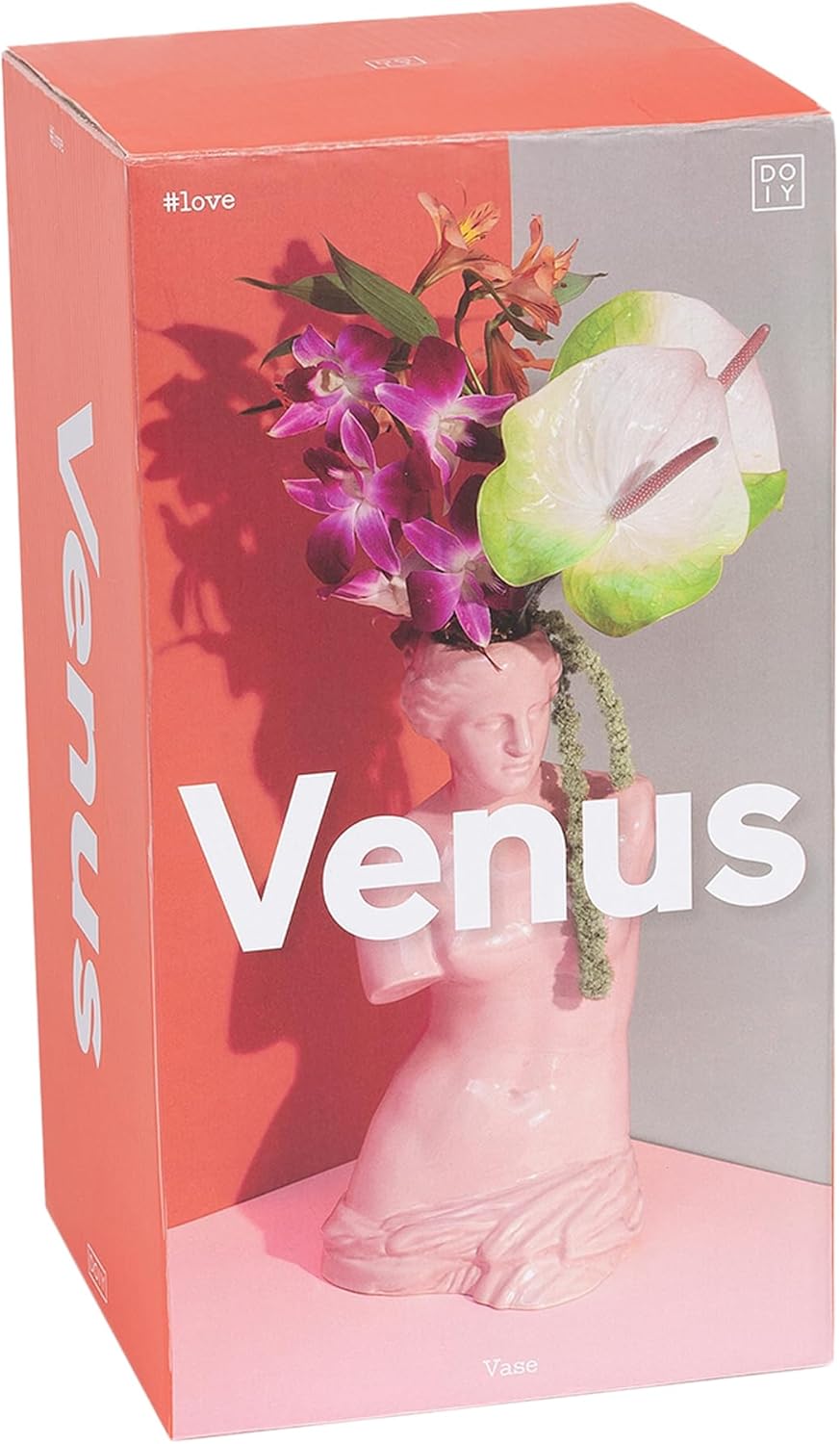 DOIY - Vase Décoratif Moderne en Forme de Déesse Grecque Vénus - Fabriqué en Céramique - Pour Fleurs - Couleur Rose - 16x16x31 cm